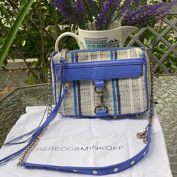 Rebecca Minkoff Blue & Grey Tweed Mini M.A.C. Crossbody Purse - Picture 1 of 14